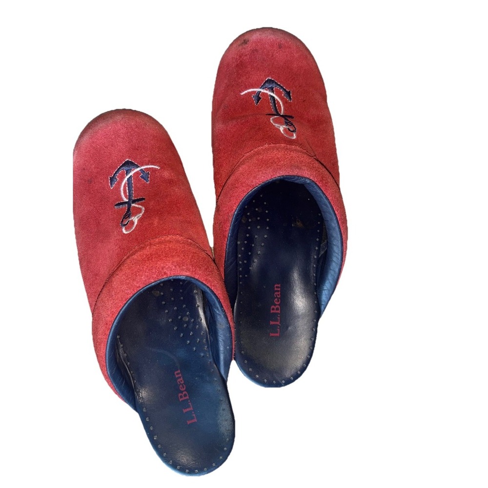 ll bean Go Anywhere Suede Clogs Anchor Motif Size 8M